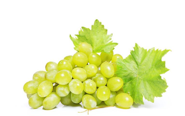 Grüne Weintrauben mit Blättern