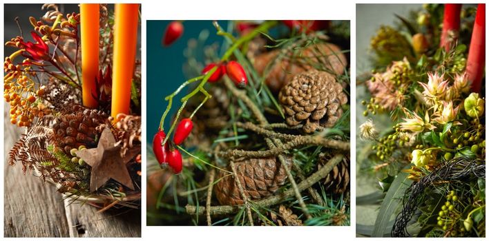 Die Vielfalt an Zweigen, Blüten und Winterfrüchten macht den Reiz von Adventsgestecken aus. Der Steckschaum von Smithers-Oasis trägt dazu bei, dass sie lange halten. Fotos: BLOOM´s.