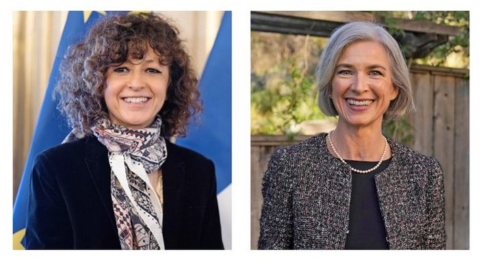 Emmanuelle Charpentier und Jennifer Doudna erhielten 2020 den Chemie-Nobelpreis für die Entwicklung des Gen-Werkzeugs CRISPR-Cas9. Fotos: Abaca - picture alliance; Associated Press - picture alliance